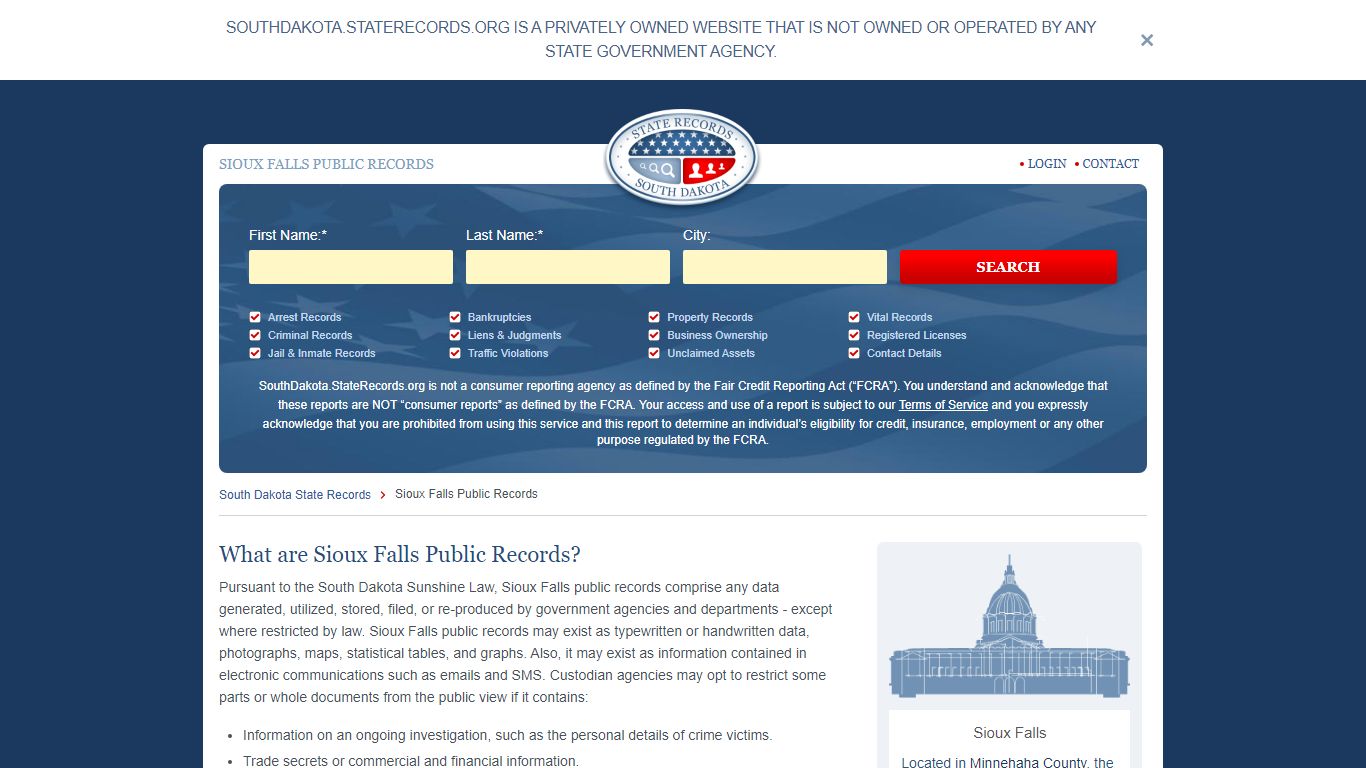 Sioux Falls Arrest and Public Records - StateRecords.org