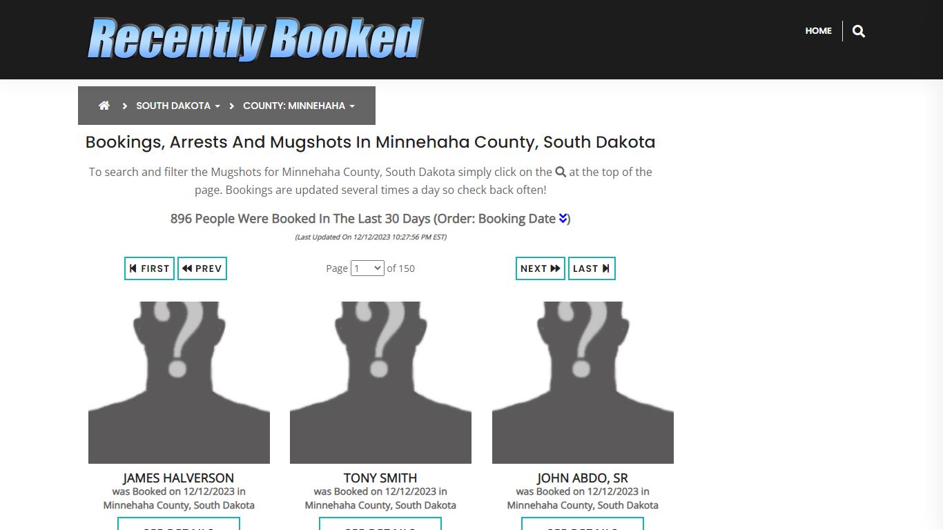 Bookings, Arrests and Mugshots in Minnehaha County, South Dakota